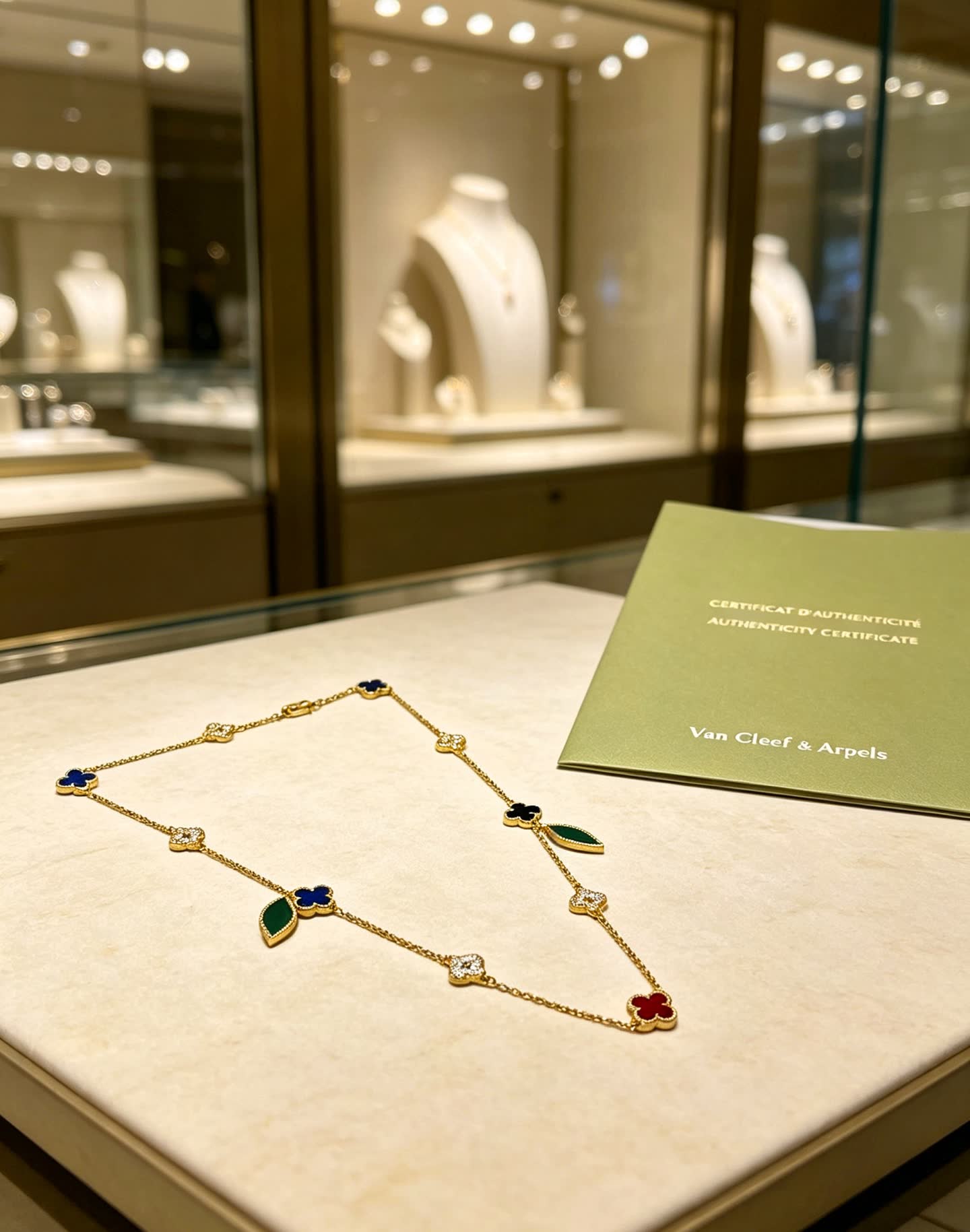 Van Cleef & Arpels Vintage Alhambra Gold and Enamel Necklace